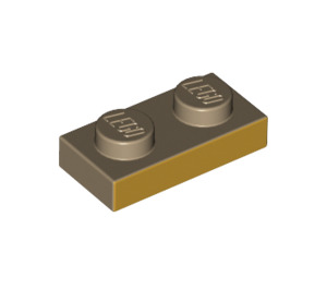 LEGO Mørk beige Plate 1 x 2 med Flat Gold Lang Kant (3023 / 69173)