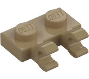 LEGO Mørk beige Plate 1 x 2 med Horisontal Clips (Åpne 'O' klips) (49563 / 60470)