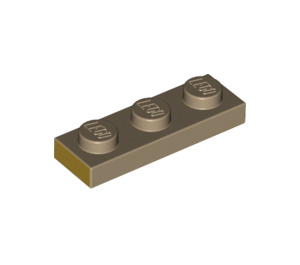 LEGO Mørk beige Plate 1 x 3 med Flat Gold Kort Kant (3623 / 69174)