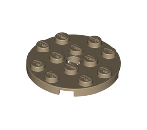 LEGO Dark Tan Plate 4 x 4 Round with Hole and Snapstud (60474)
