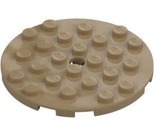 LEGO Mørk beige Plate 6 x 6 Rund med Stift Hull (11213)