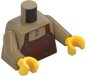 LEGO Dark Tan Shirt with Reddish Brown Bib Overalls Torso (973 / 76382)