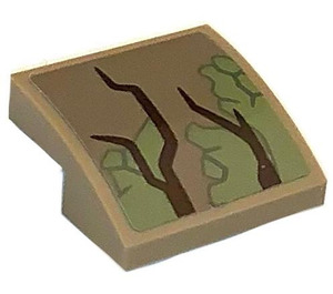 LEGO Dark Tan Slope 2 x 2 Curved with Plant Decoration (Head) Sticker (15068)