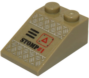 LEGO Dark Tan Slope 2 x 3 (25°) with Tread Plates, Grille, Red Triangle and 'STOMP Sticker with Rough Surface (3298)