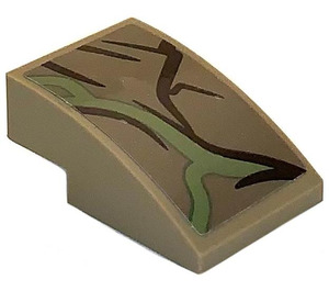 LEGO Dark Tan Slope 2 x 3 Curved with Plant Decoration Sticker (24309)