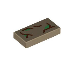 LEGO Dark Tan Tile 1 x 2 with Brown Lines and Green with Groove (3069 / 106173)
