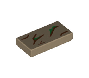 LEGO Dark Tan Tile 1 x 2 with Groot Green Cracks with Groove (3069 / 42652)