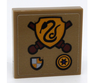 LEGO Dark Tan Tile 2 x 2 Inverted with Slytherin Coat of Arms Sticker (11203)