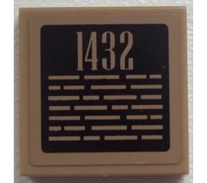 LEGO Dark Tan Tile 2 x 2 with '1432' and Lines Sticker with Groove (3068)