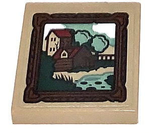 LEGO Dark Tan Tile 2 x 2 with Framed Painting Sticker with Groove (3068)