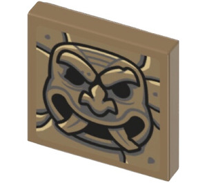 LEGO Dark Tan Tile 2 x 2 with Gargoyle with 2 Tongues Sticker with Groove (3068)