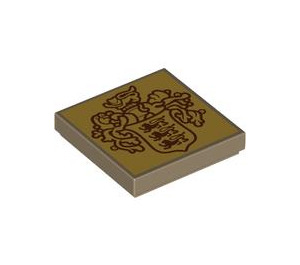 LEGO Dark Tan Tile 2 x 2 with Gold Disney Castle Crest with Groove (3068 / 104295)