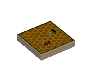 LEGO Dark Tan Tile 2 x 2 with Honeycomb and Bees with Groove (3068 / 72357)