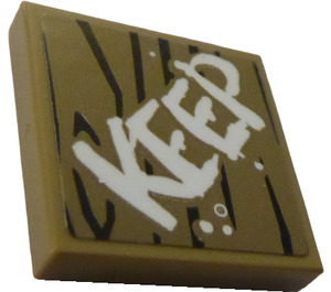 LEGO Tan foncé Tuile 2 x 2 avec "KEEP" Autocollant avec rainure (3068)