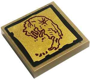LEGO Dark Tan Tile 2 x 2 with Map Island Sticker with Groove (3068)