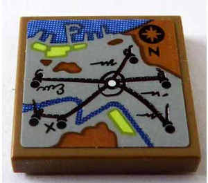 LEGO Dark Tan Tile 2 x 2 with Map Sticker with Groove (3068)