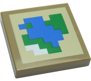 LEGO Dark Tan Tile 2 x 2 with Minecraft Map with Groove (3068 / 34053)