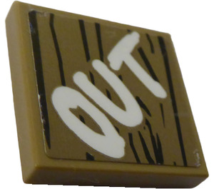 LEGO Dark Tan Tile 2 x 2 with "OUT" Sticker with Groove (3068)