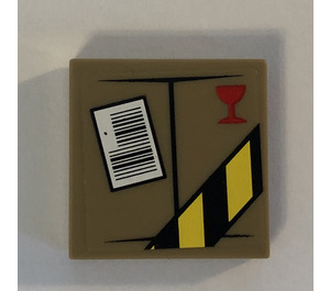 LEGO Dark Tan Tile 2 x 2 with Parcel with Label, Tape and Fragile Glass Sticker with Groove (3068)