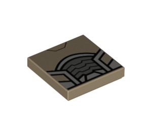 LEGO Dark Tan Tile 2 x 2 with Star lord nose with gray with Groove (3068 / 38577)