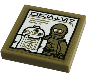 LEGO Dark Tan Tile 2 x 2 with Wanted Poster of R2-D2 and C3PO Sticker with Groove (3068)