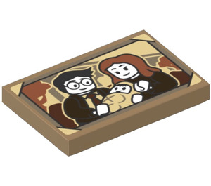 LEGO Dark Tan Tile 2 x 3 with Family Photo of Baby Harry Potter and His Parents Sticker (26603)