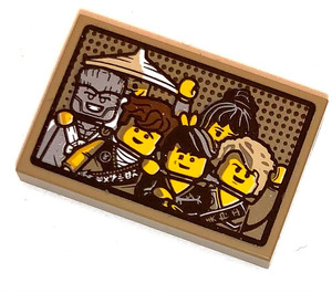 LEGO Dark Tan Tile 2 x 3 with Picture of Wu, Nya, Zane, Jay, Cole & Lloyd Sticker (26603)