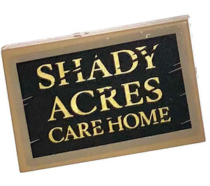 LEGO Dark Tan Tile 2 x 3 with Shady Acres Care Home Sticker (26603)