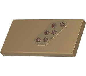 LEGO Dunkel Beige Fliese 2 x 4 mit Paw prints Aufkleber (87079)