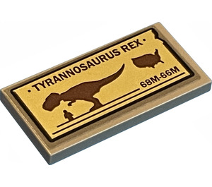 LEGO Dark Tan Tile 2 x 4 with TYRANNOSAURUS REX 68M-66M Exhibit Sticker (87079)