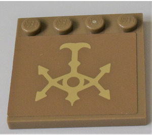 LEGO Dunkel Beige Fliese 4 x 4 mit Bolzen auf Kante mit Tan symbol Aufkleber (6179)