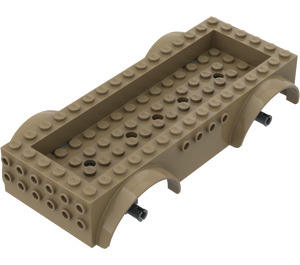 LEGO Dark Tan Vehicle Base 8 x 16 x 2.5 with Dark Stone Gray Wheel Holders with 5 Holes (65094)