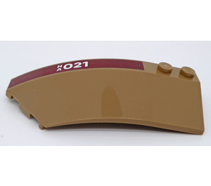 LEGO Dark Tan Wedge Curved 3 x 8 x 2 Left with White 'NA021' Sticker (41750)