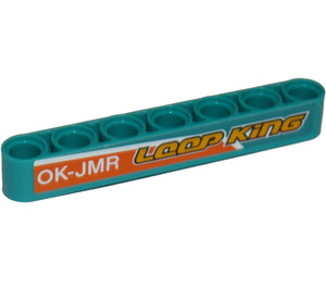 LEGO Dark Turquoise Beam 7 with Orange Stripe, 'LOOP KiNG' and 'OK-JMR' (Right) Sticker (32524)