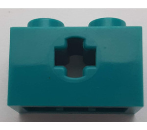 LEGO Turquoise foncé Brique 1 x 2 avec Essieu Trou (ouverture '+' et support de goujon inférieur) (32064)