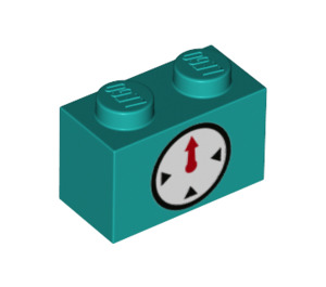 LEGO Dunkles Türkis Backstein 1 x 2 mit Clock mit Unterrohr (3004 / 94288)