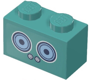 LEGO Dark Turquoise Brick 1 x 2 with Karaoke Machine Sticker with Bottom Tube (3004)