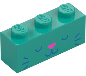 LEGO Dark Turquoise Brick 1 x 3 with Face with Pink Nose (3622 / 104479)