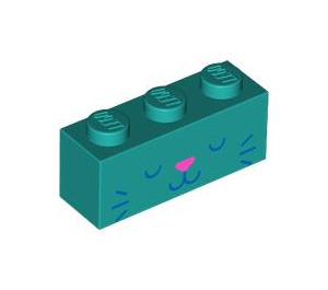 LEGO Dark Turquoise Brick 1 x 3 with Face with Pink Nose (3622 / 104479)