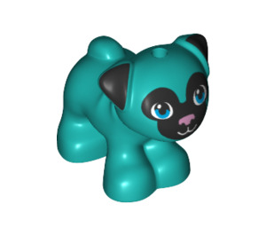 LEGO Dark Turquoise Dog - Pug with Black Ears and Muzzle and Metallic Pink Nose (72464 / 77303)