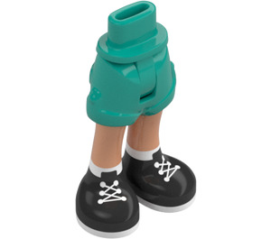 LEGO Mørk turkis Hofte med Rolled Opp Shorts med Svart Shoes med tynn hengsel (36198)