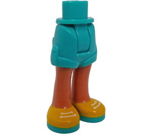 LEGO Donker turquoise Heup met Rolled Omhoog Korte broeken met Geel shoes met turquoise soles met dik scharnier (35556 / 35557)