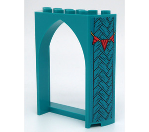 LEGO Turquesa oscuro Panel 2 x 6 x 6.5 con Arco con Pennant Banner en Both Lados Pegatina (35565)