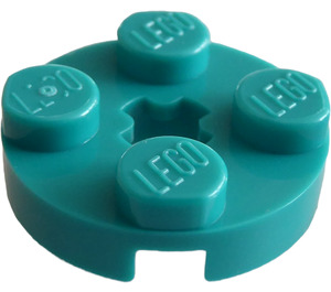LEGO Donker Turquoise Plaat 2 x 2 Ronde met As Gat (met '+'-vormig asgat) (4032)