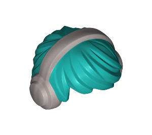 LEGO Donker turquoise Kort Warrig haar met Zilver Koptelefoon (10651 / 50555)