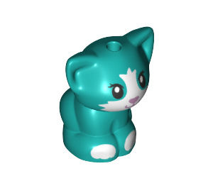 LEGO Dark Turquoise Sitting Cat (Small) with Purple Nose (72530 / 77304)