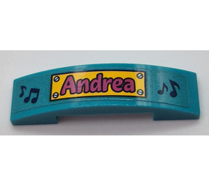 LEGO Dark Turquoise Slope 1 x 4 Curved Double with Music Notes and 'Andrea' Sticker (93273)