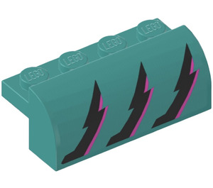 LEGO Dark Turquoise Slope 2 x 4 x 1.3 Curved with Black and Pink Flashes (Left) Sticker (6081)