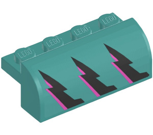LEGO Dark Turquoise Slope 2 x 4 x 1.3 Curved with Black and Pink Flashes (Right) Sticker (6081)