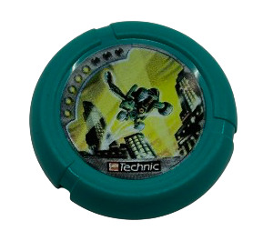 LEGO Dark Turquoise Technic Bionicle Weapon Throwing Disc with Turbo / City, 5 pips, jumping off roof (32171)